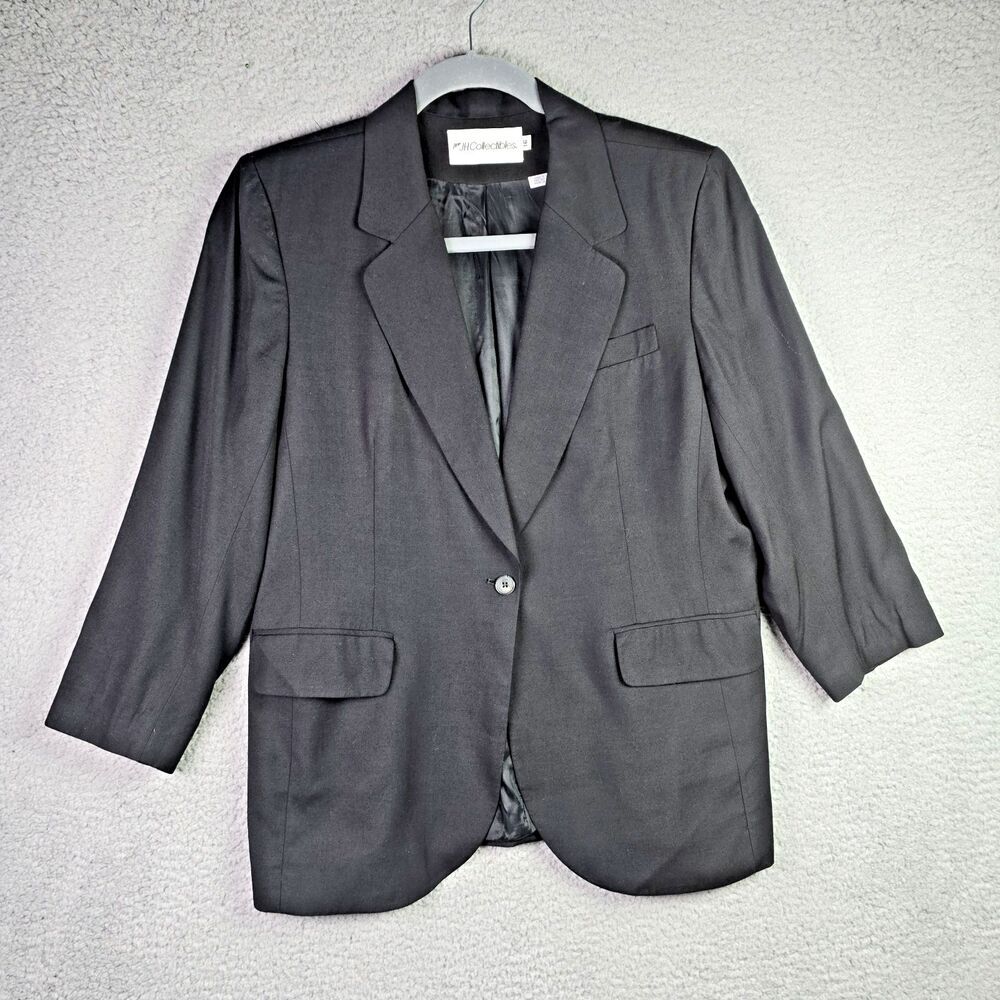 VTG JH Collectibles Classic Black Blazer Notch Lapel Union Tag Career Plus Sz 16